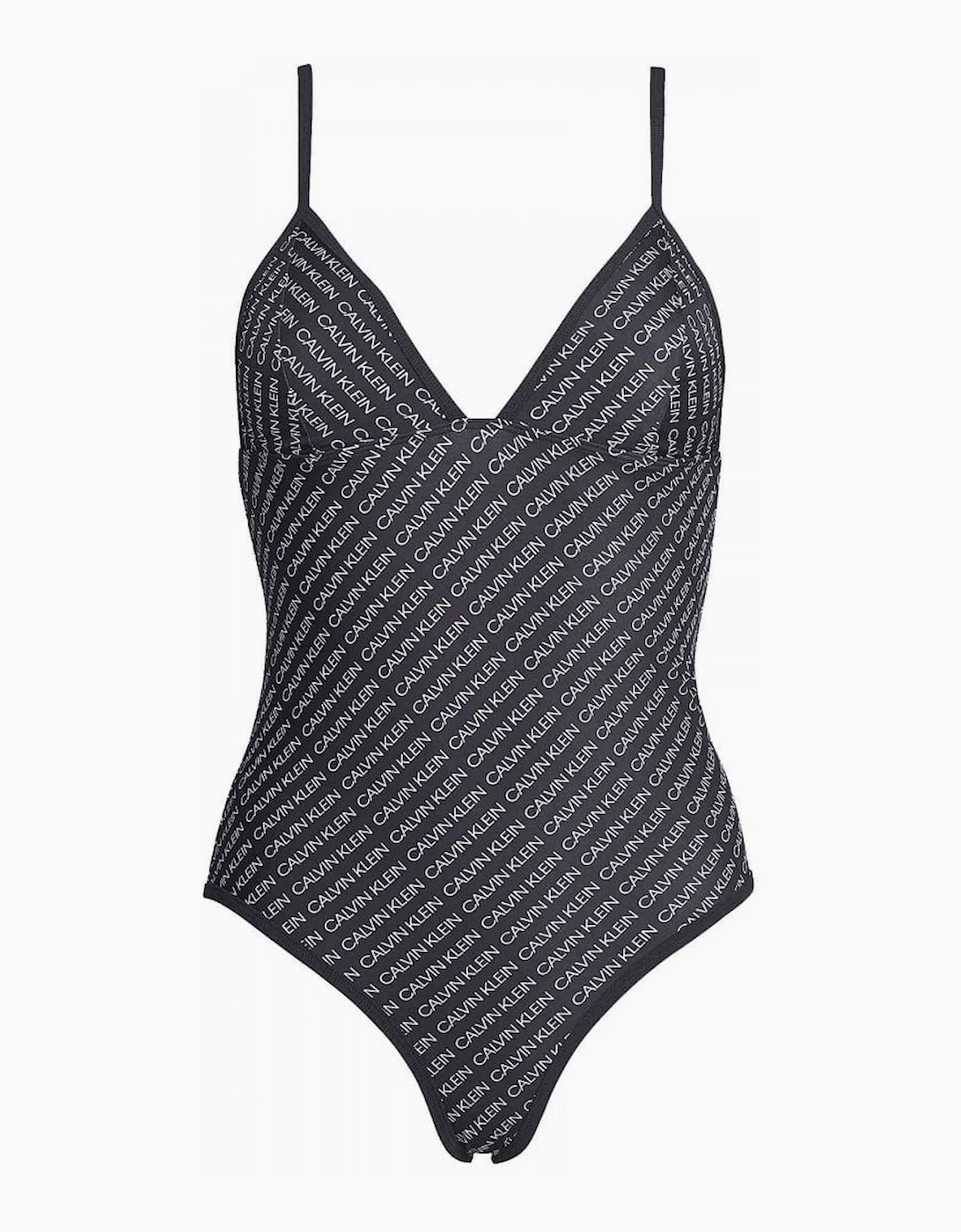 Calvin Klein Women's Triangle One Piece Swim Suit, Core Diagonal Logo - Black - Size: XS