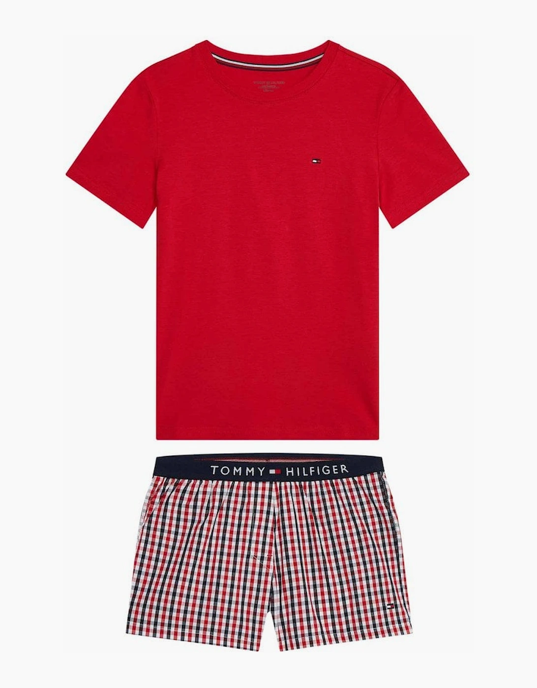 Tommy Hilfiger Girl's Girls Short Pyjama Set, Woven Check Primary Red and Gingham - Size: 12 years/13 years/14 years
