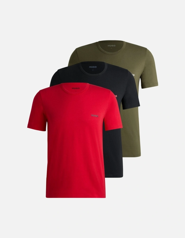 3-Pack Crew-Neck T-Shirts, Red/Khaki/Black