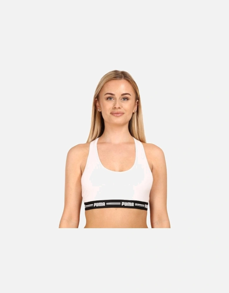 Striped Logo Racerback Bra Top, White