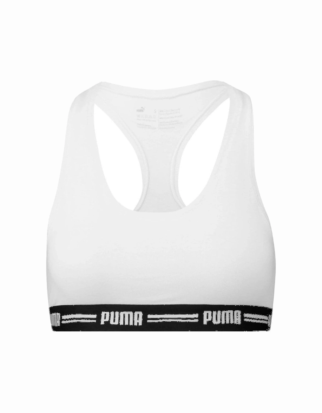 Puma Women's Striped Logo Racerback Bra Top, White - Size: M