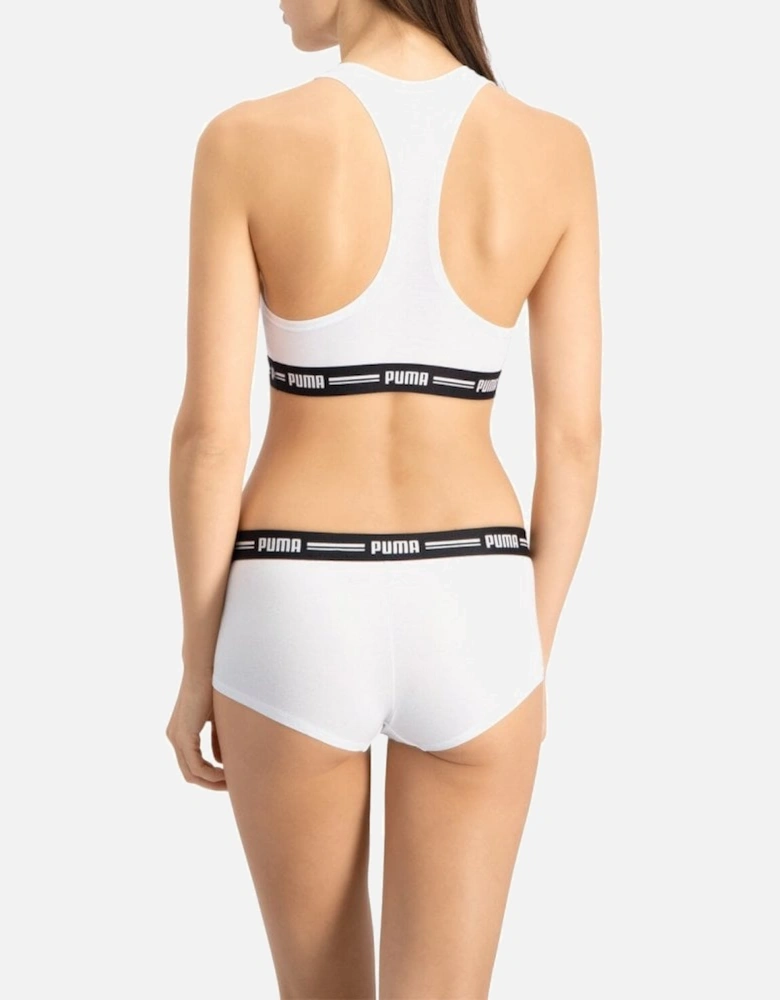 Striped Logo Racerback Bra Top, White