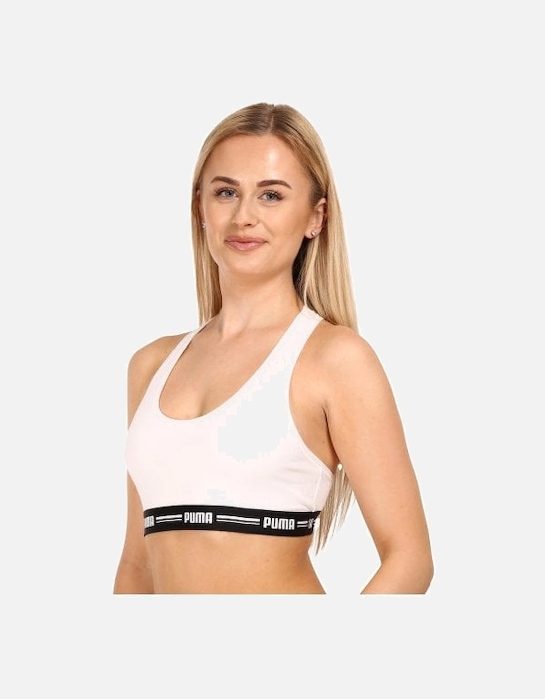 Striped Logo Racerback Bra Top, White