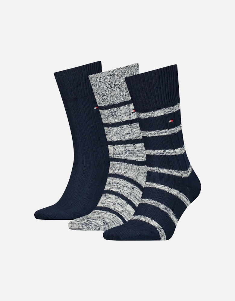 3-Pack Slub Mouline Stripe Boot Socks Gift Box, Navy Combo