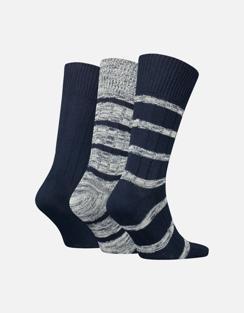 3-Pack Slub Mouline Stripe Boot Socks Gift Box, Navy Combo