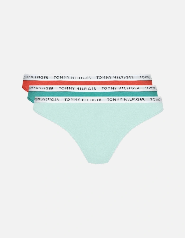 Cotton 3-Pack Thong, Cranberry/Aqua/Saltwater Green