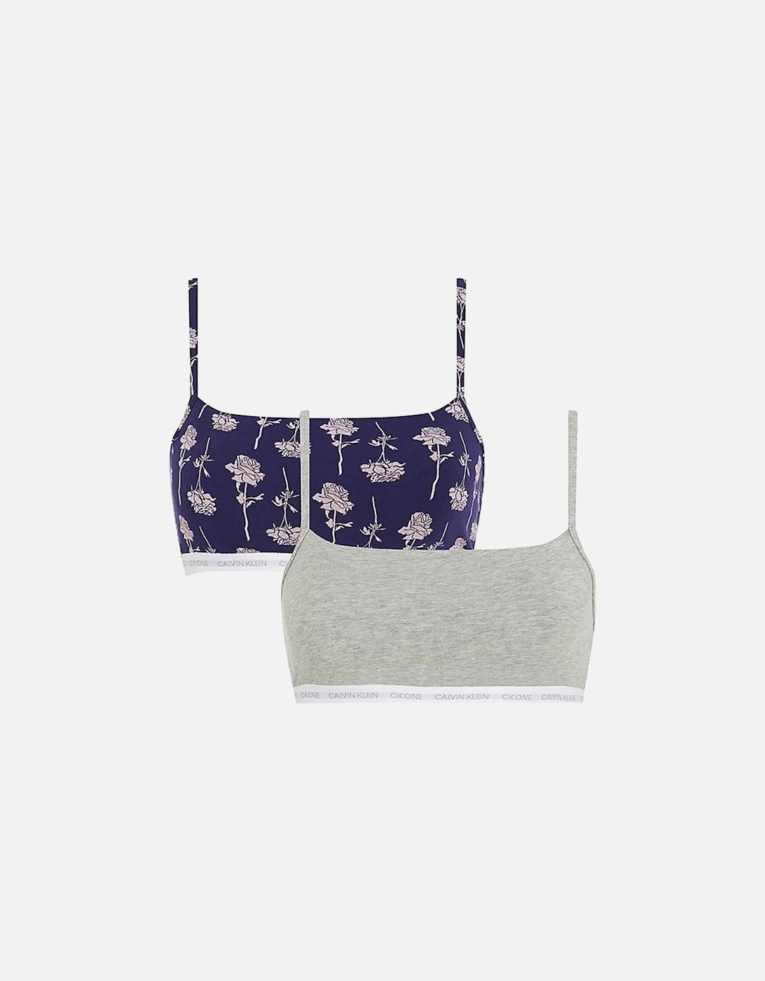 Calvin Klein Women's CK One 2-Pack Bralette, Grey Heather/Rozez Print - Size: XS