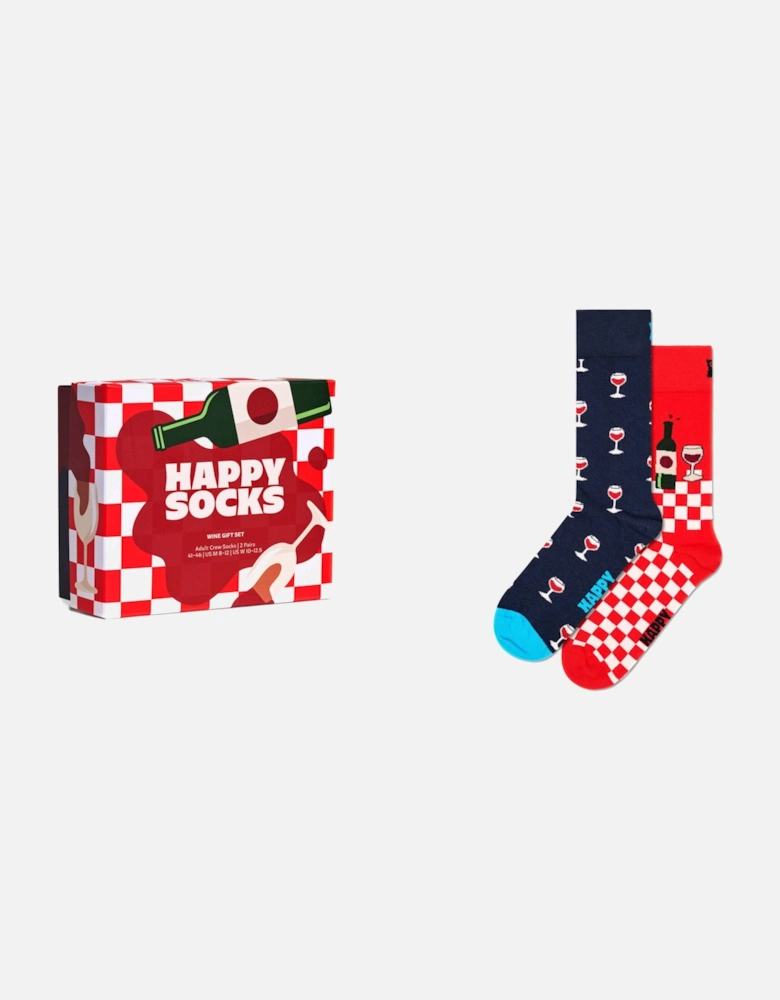 2-Pack Wine Socks Gift Box, Red/Navy