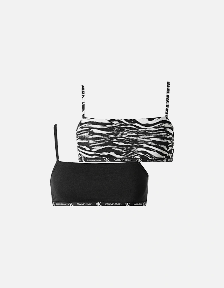 2-Pack CK 1996 Unlined String Bralettes, Black / Tiger Print