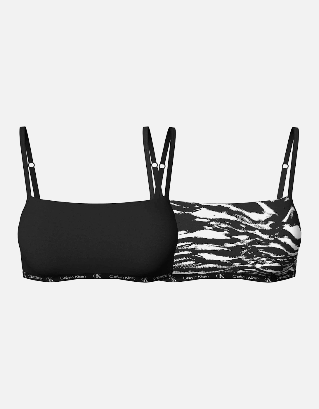 2-Pack CK 1996 Unlined String Bralettes, Black / Tiger Print