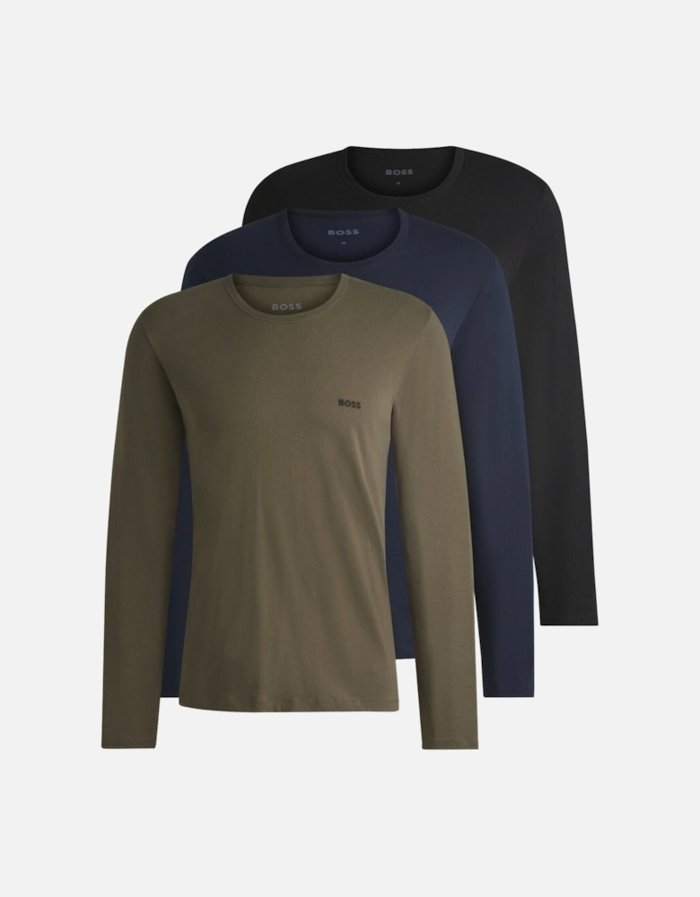 3-Pack Long-Sleeve Tops, Black/Khaki/Navy