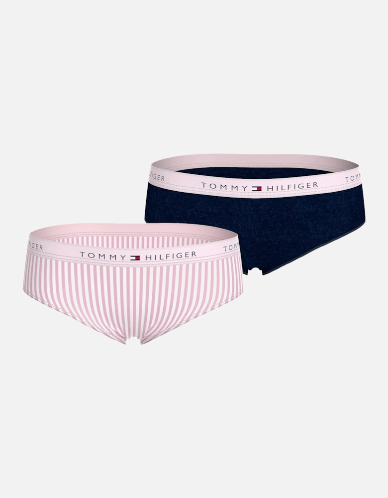 Girls 2-Pack Ithica Stripe Print Hipster Briefs, Pink/Navy