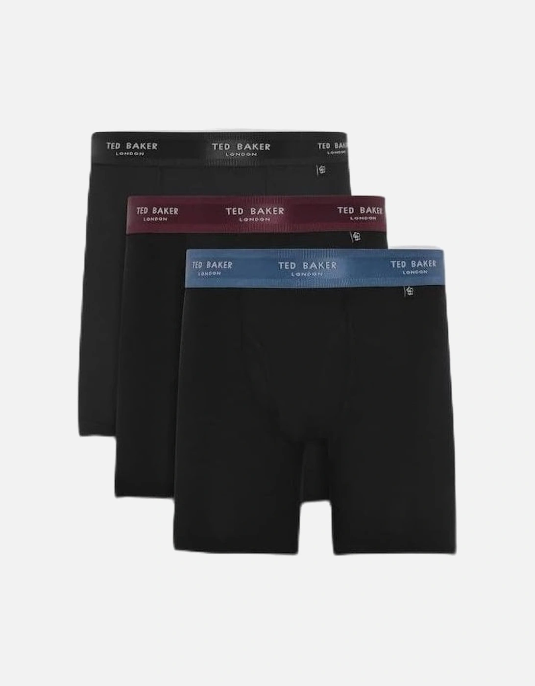 3-Pack Contrast Waistband Boxer Trunks, Black w/ burgundy/teal, 8 of 7