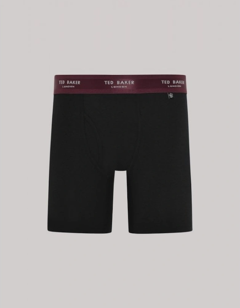 3-Pack Contrast Waistband Boxer Trunks, Black w/ burgundy/teal