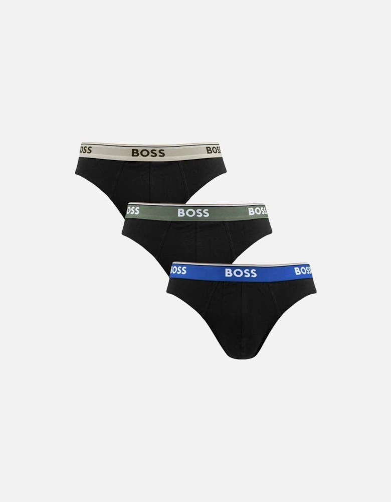 3-Pack Power Contrast Waistband Briefs, Black w/ blue/khaki/beige