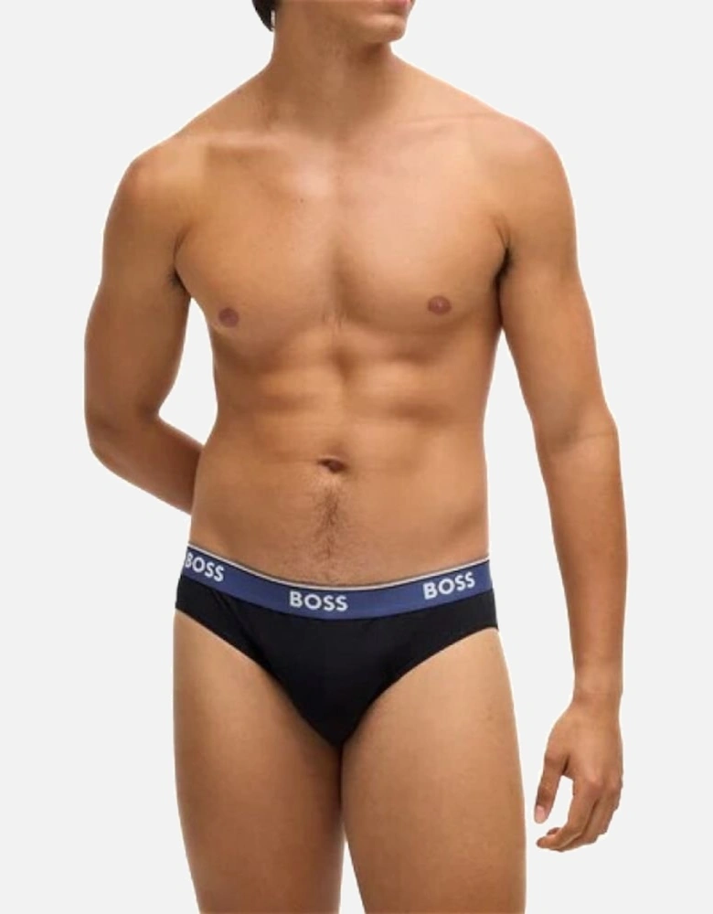 3-Pack Power Contrast Waistband Briefs, Black w/ blue/khaki