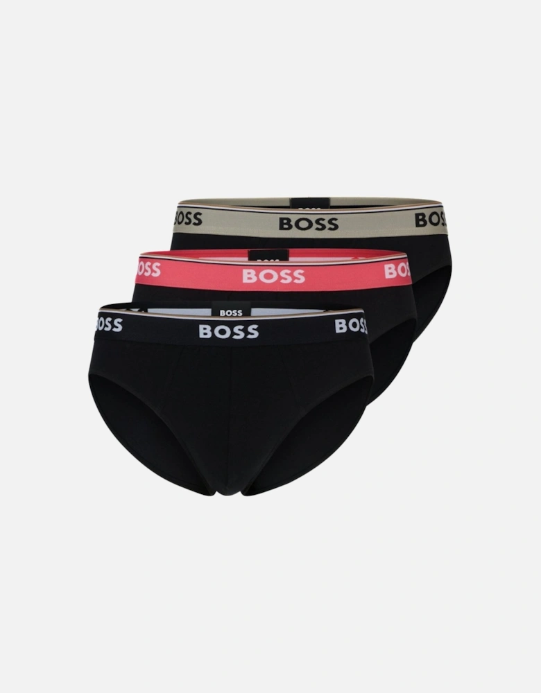 3-Pack Power Contrast Waistband Briefs, Black w/ pink/beige