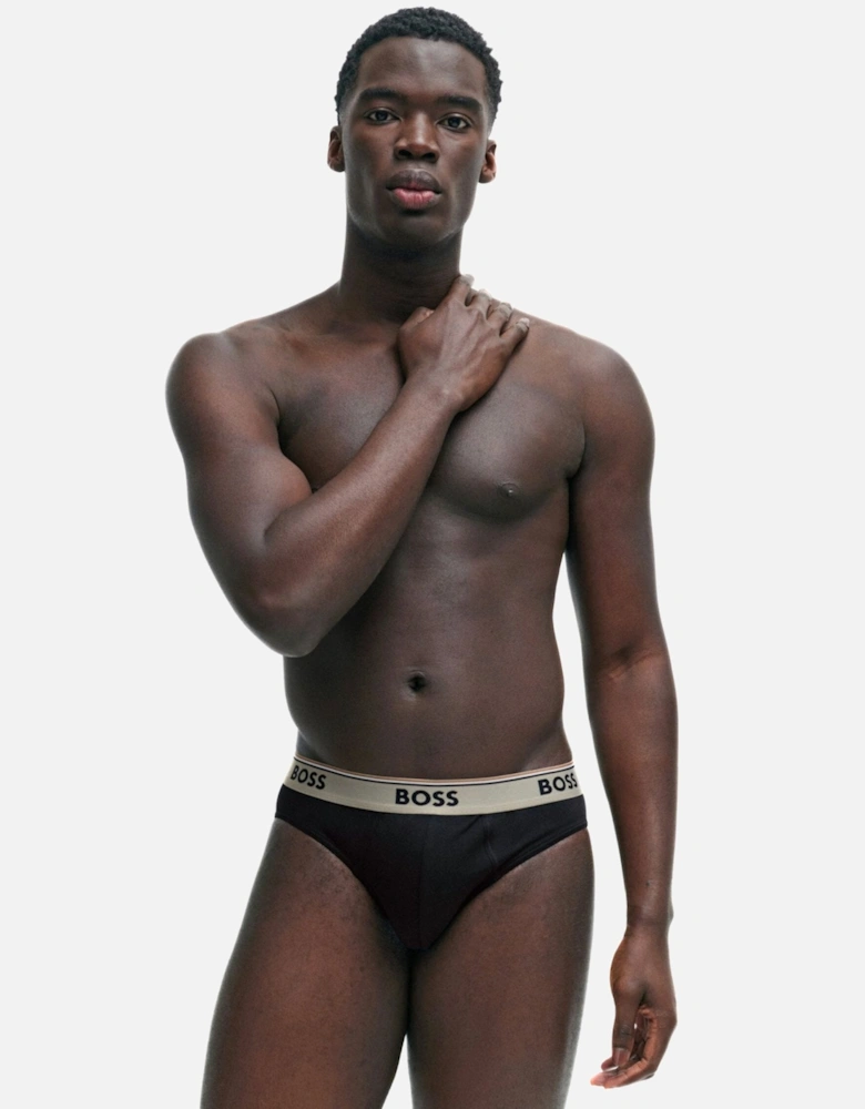 3-Pack Power Contrast Waistband Briefs, Black w/ pink/beige