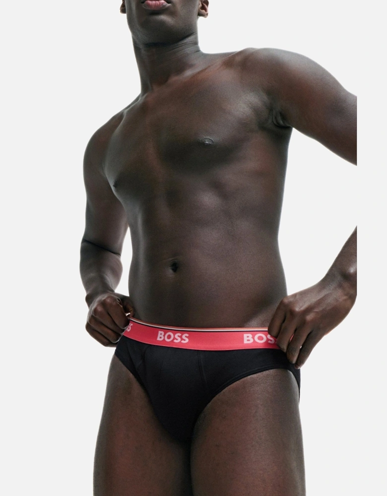 3-Pack Power Contrast Waistband Briefs, Black w/ pink/beige