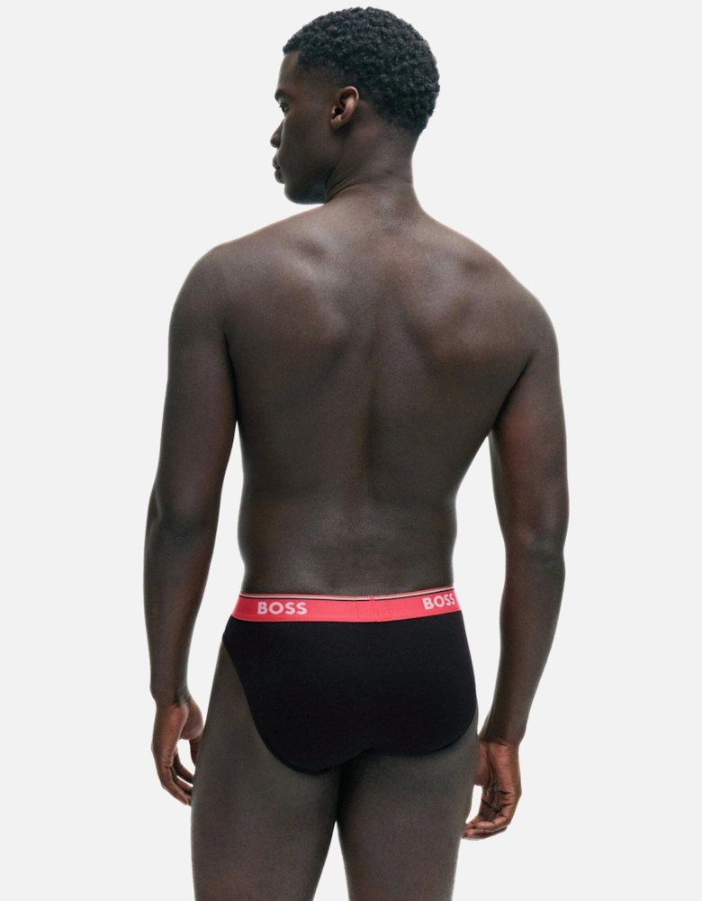 3-Pack Power Contrast Waistband Briefs, Black w/ pink/beige