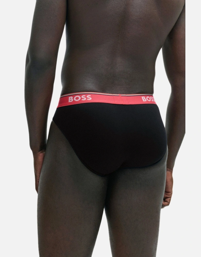 3-Pack Power Contrast Waistband Briefs, Black w/ pink/beige