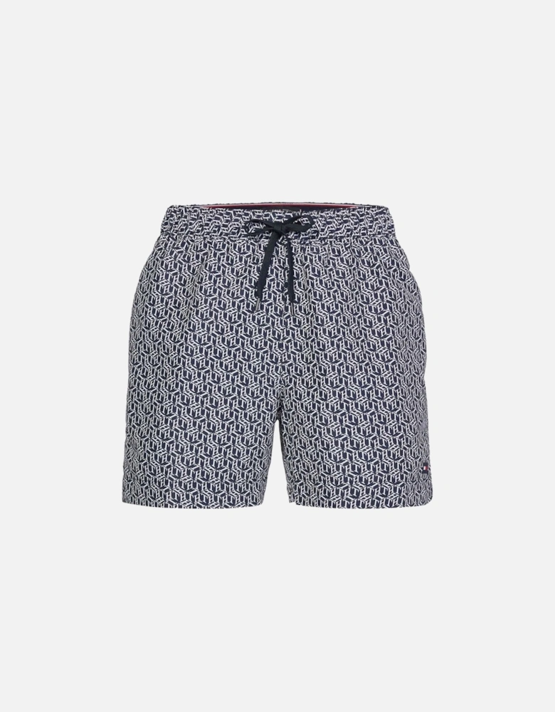 Medium Drawstring Print Swim Shorts, Cube Print