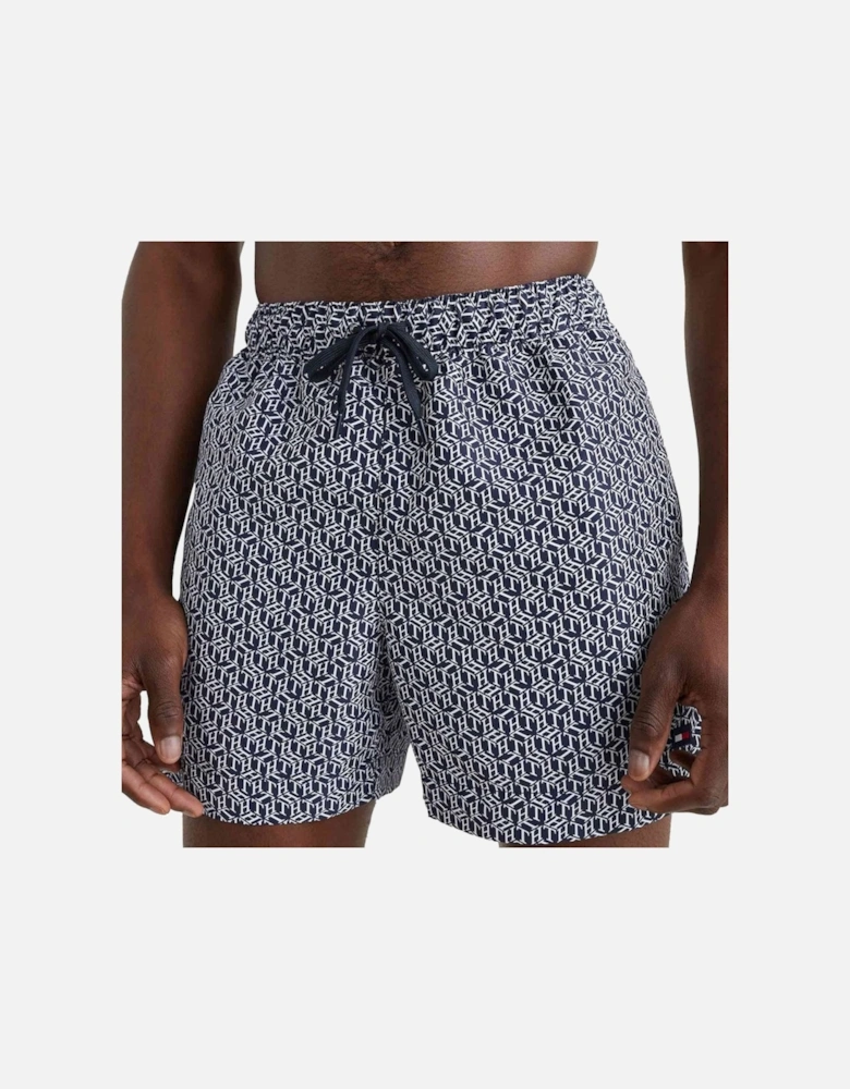 Medium Drawstring Print Swim Shorts, Cube Print