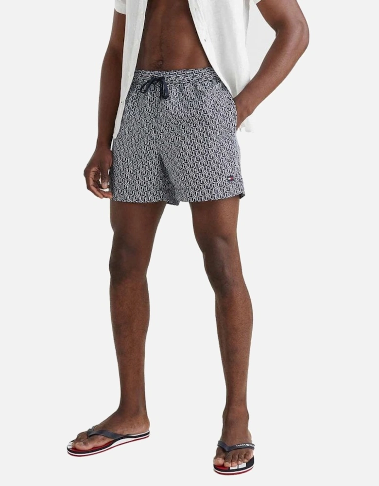 Medium Drawstring Print Swim Shorts, Cube Print