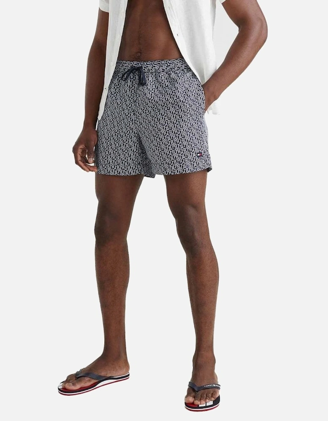 Medium Drawstring Print Swim Shorts, Cube Print