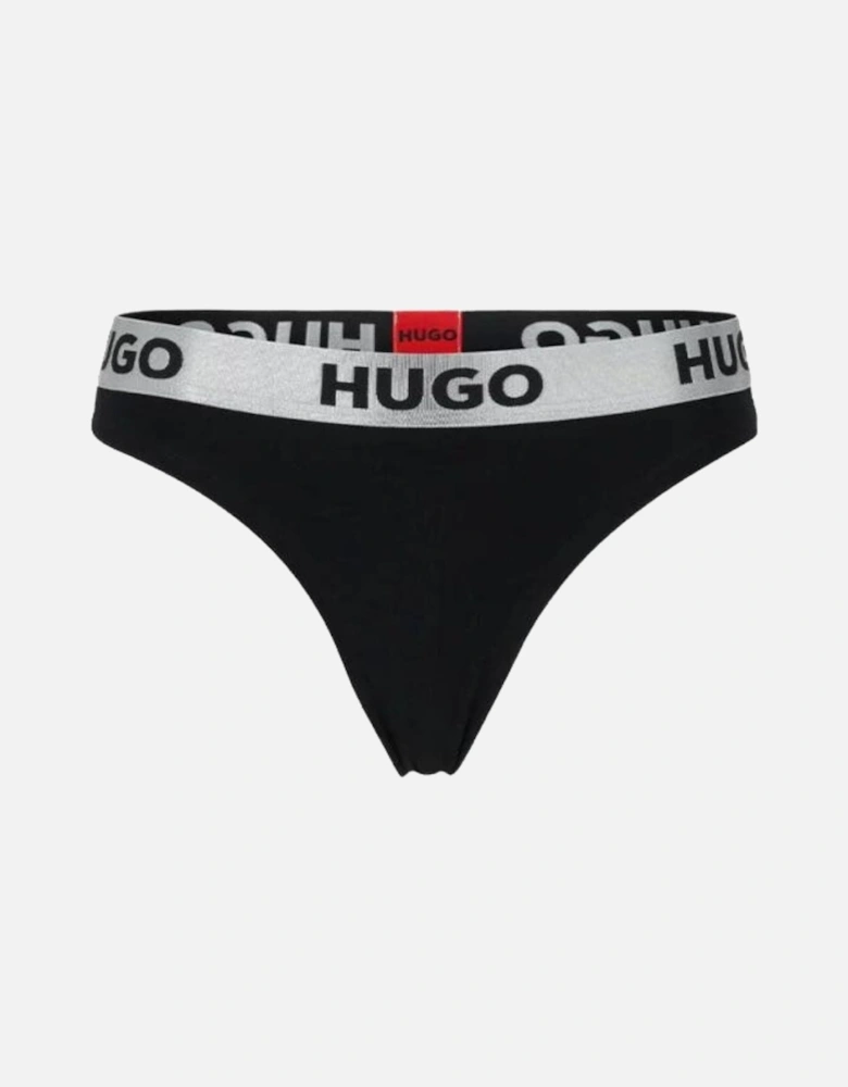 Sporty Logo Thong, Black/silver