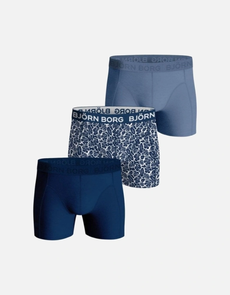 3-Pack Leaf Print Boxer Trunks, Blue Mix