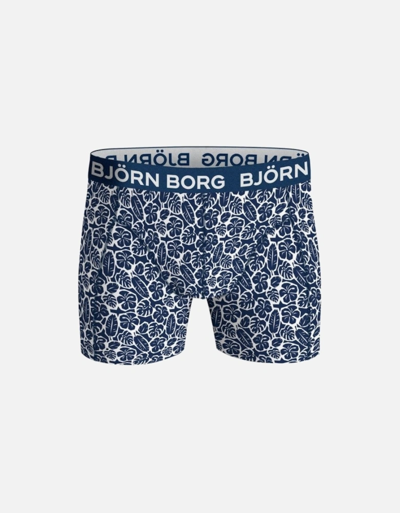 3-Pack Leaf Print Boxer Trunks, Blue Mix