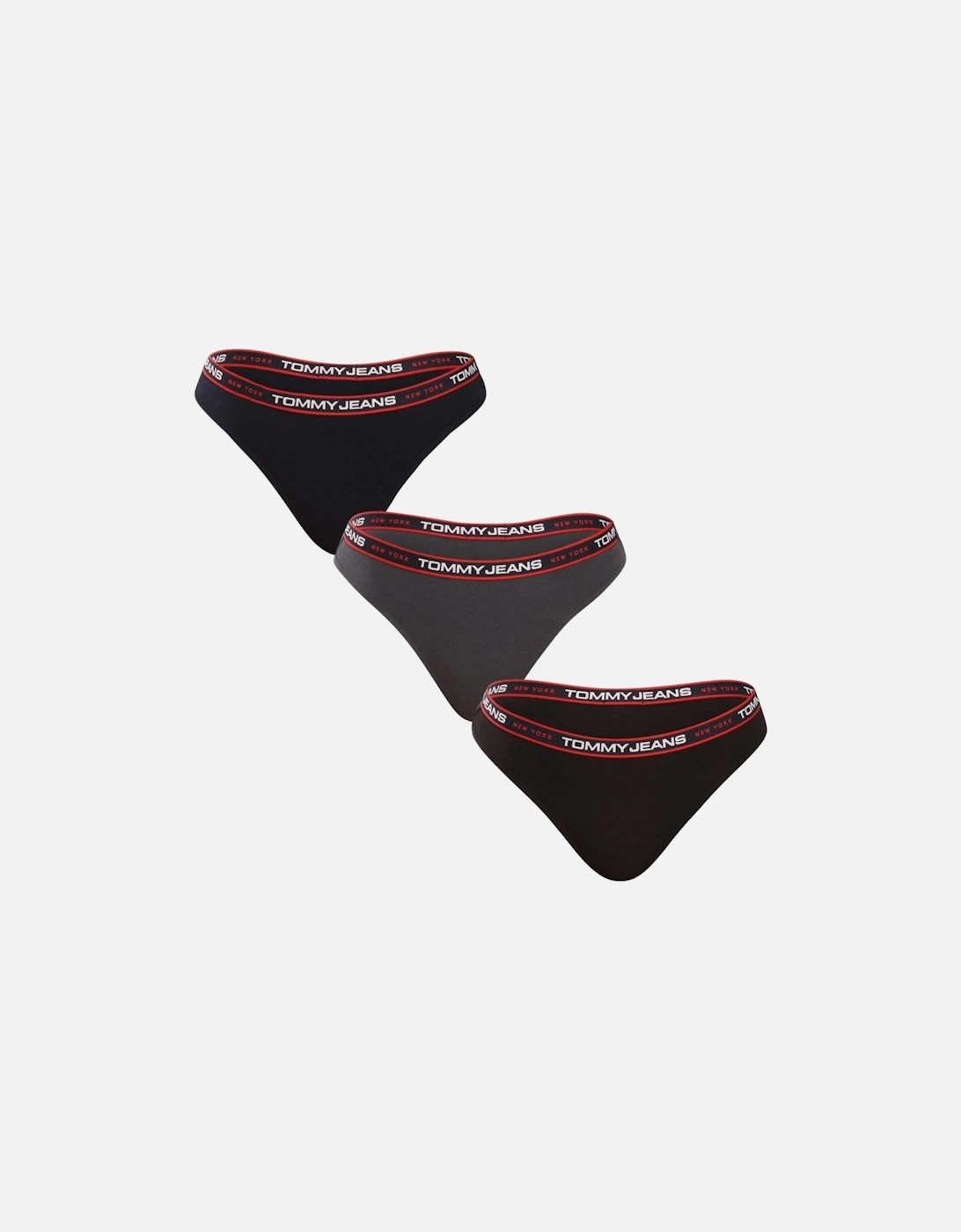 Women's 3-Pack Tommy Jeans Waistband Thongs, Black/Navy/Charcoal - Black/Black/Black - Size: 12