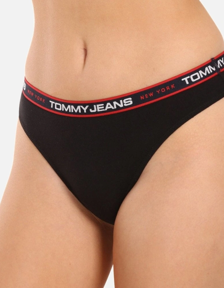 3-Pack Tommy Jeans Waistband Thongs, Black/Navy/Charcoal