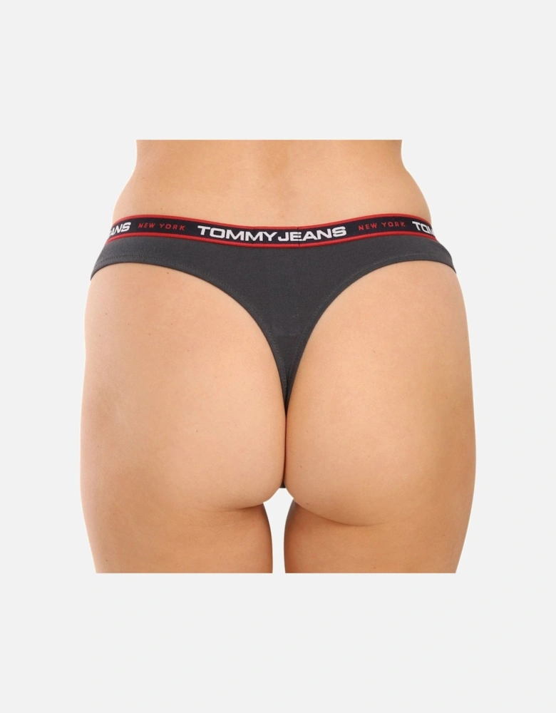 3-Pack Tommy Jeans Waistband Thongs, Black/Navy/Charcoal