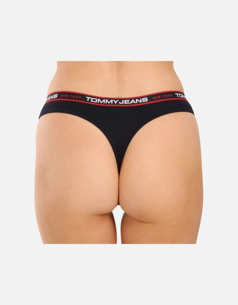 3-Pack Tommy Jeans Waistband Thongs, Black/Navy/Charcoal