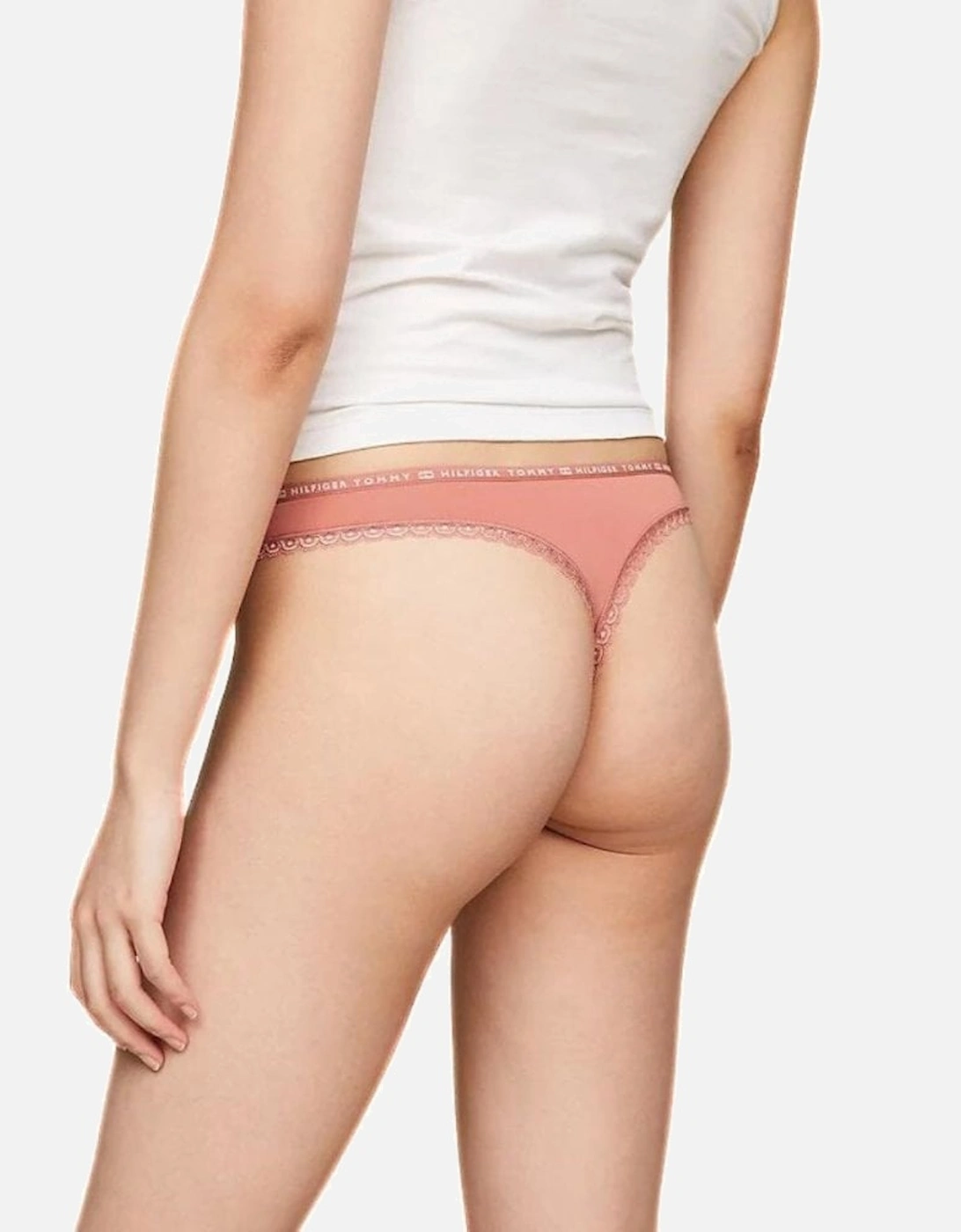 3-Pack Lace Trim Microfibre Thongs, Terracotta/Beige/Pink