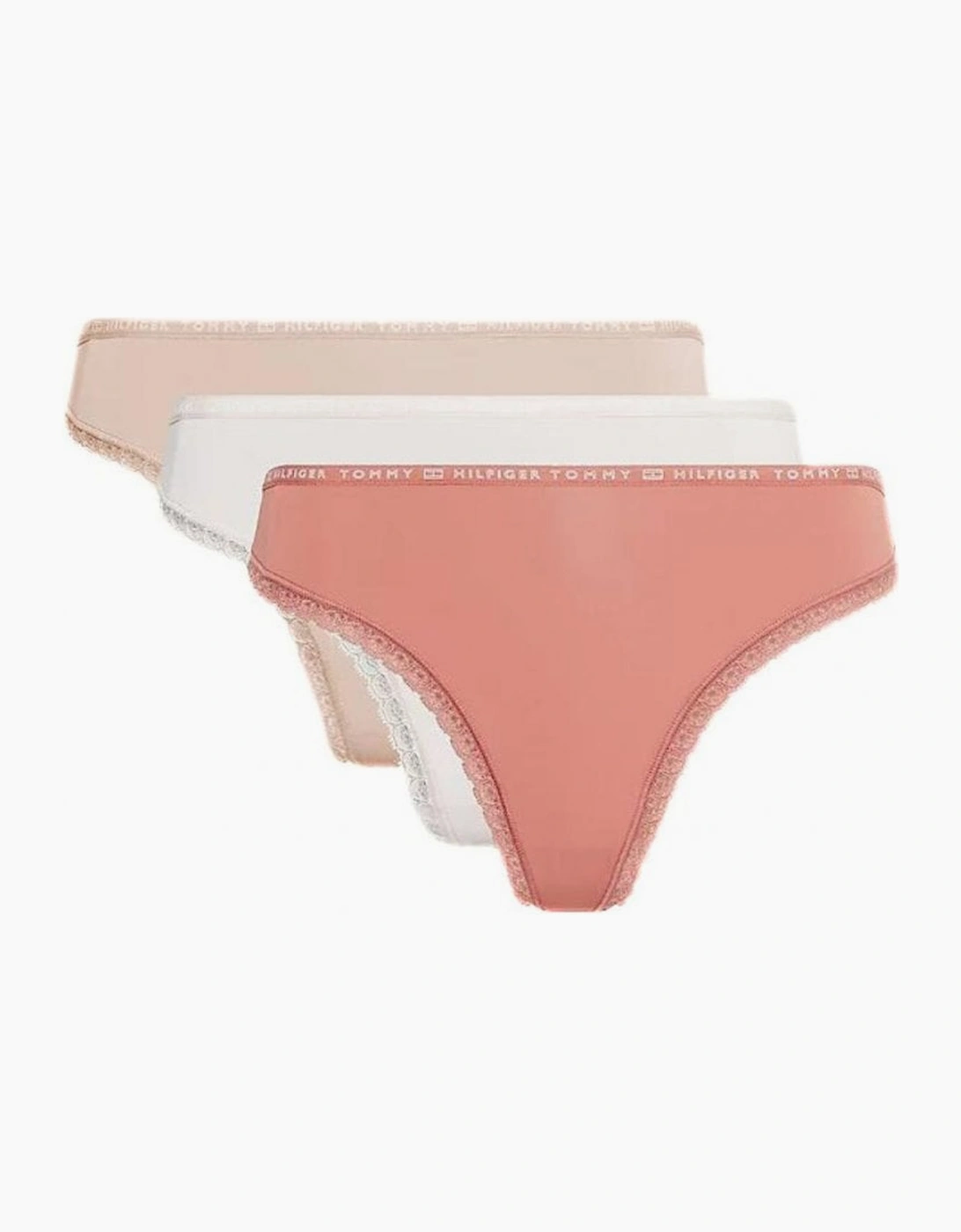 Tommy Hilfiger Women's 3-Pack Lace Trim Microfibre Thongs, Terracotta/Beige/Pink - Orange - Size: 8
