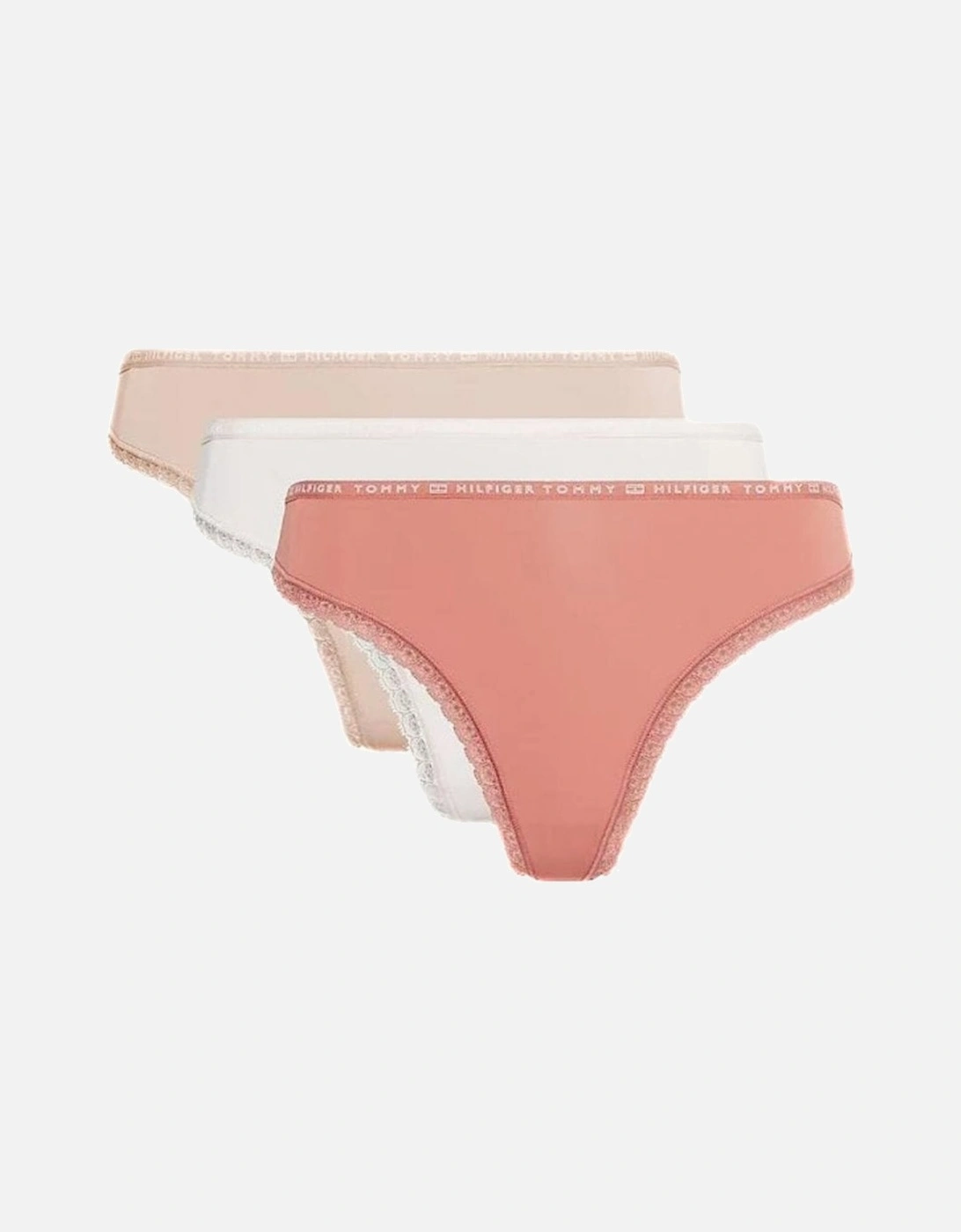 3-Pack Lace Trim Microfibre Thongs, Terracotta/Beige/Pink, 7 of 6