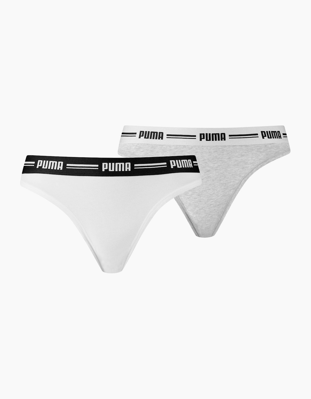 Puma Women's 2-Pack Striped Logo Mid-Rise Strings, White - Grey/White - Size: 14