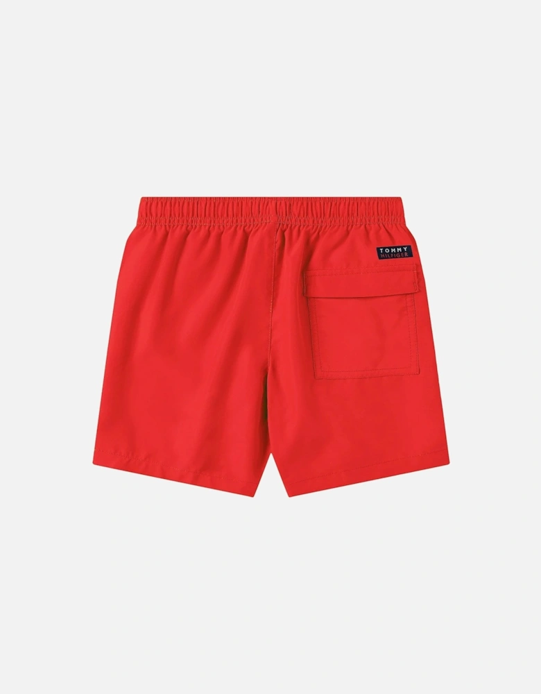 Boys Logo Drawstring Swim Shorts, Red Glare