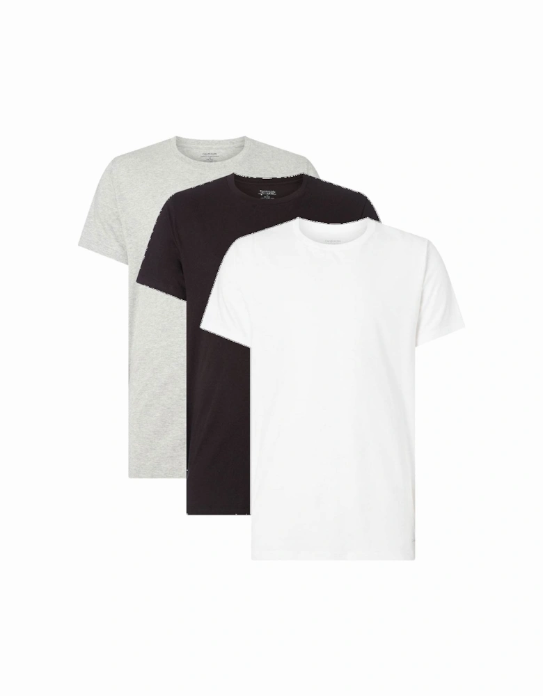 Cotton 3-Pack Short Sleeved Crew Neck T-Shirt, Black/White/Grey