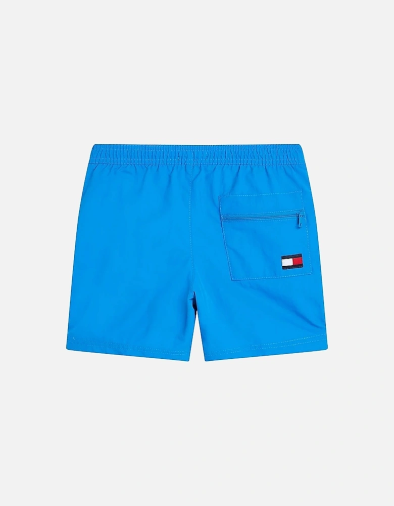 Boys Logo Mid Length Drawstring Swim Shorts, Island Blue