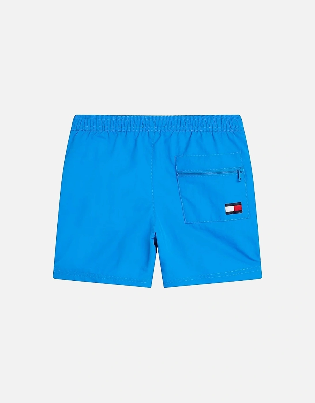 Boys Logo Mid Length Drawstring Swim Shorts, Island Blue