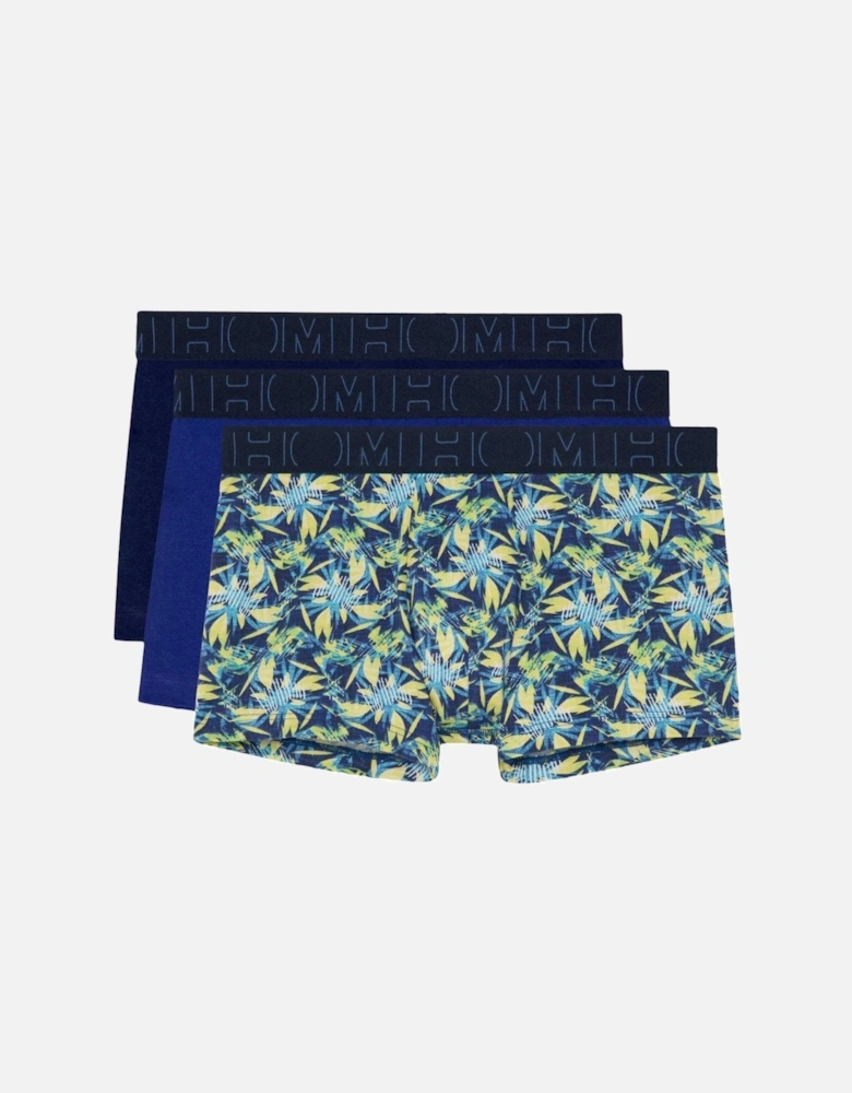 3-Pack Tropical Print Boxer Trunks, Blue/Navy