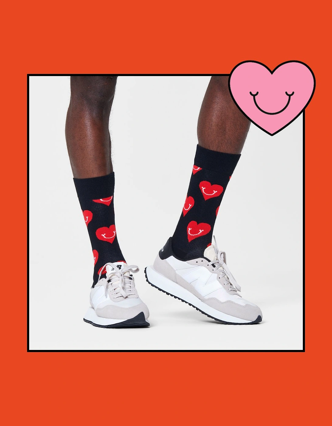 Smiley Hearts Socks, Black/red