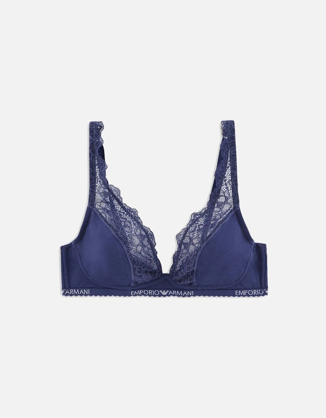 Emporio Armani Women's Floral Lace Stretch Cotton Bralette, Indigo Blue - Navy - Size: 18/16