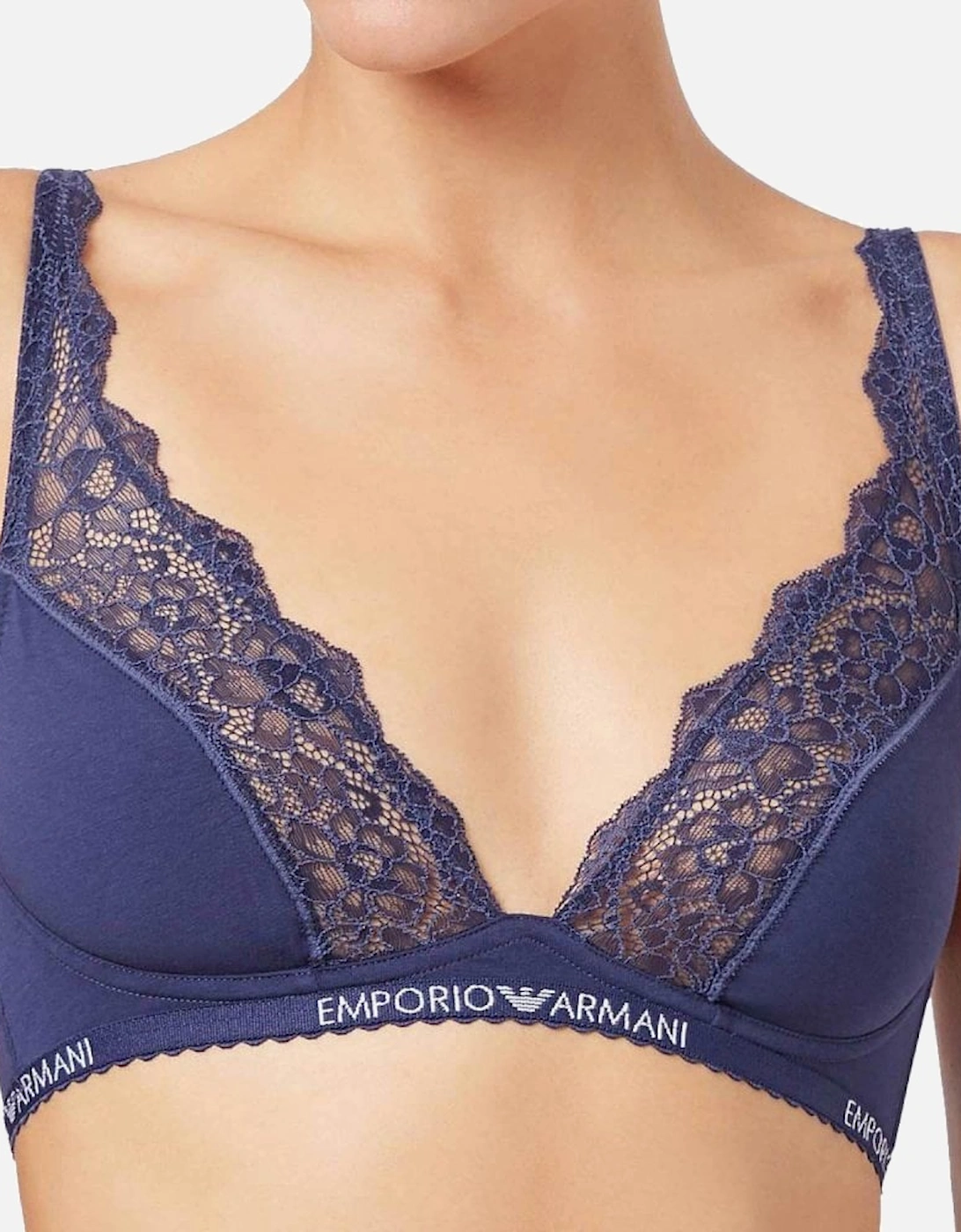 Floral Lace Stretch Cotton Bralette, Indigo Blue