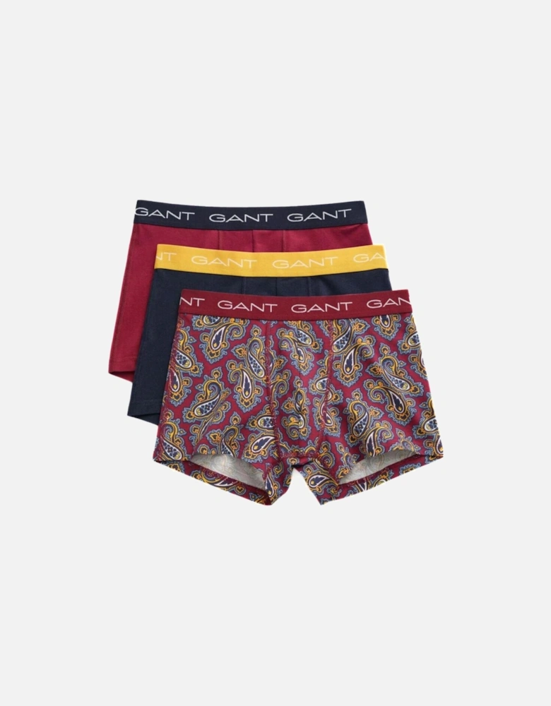 3-Pack Paisley Print Boxer Trunks, Burgundy/navy