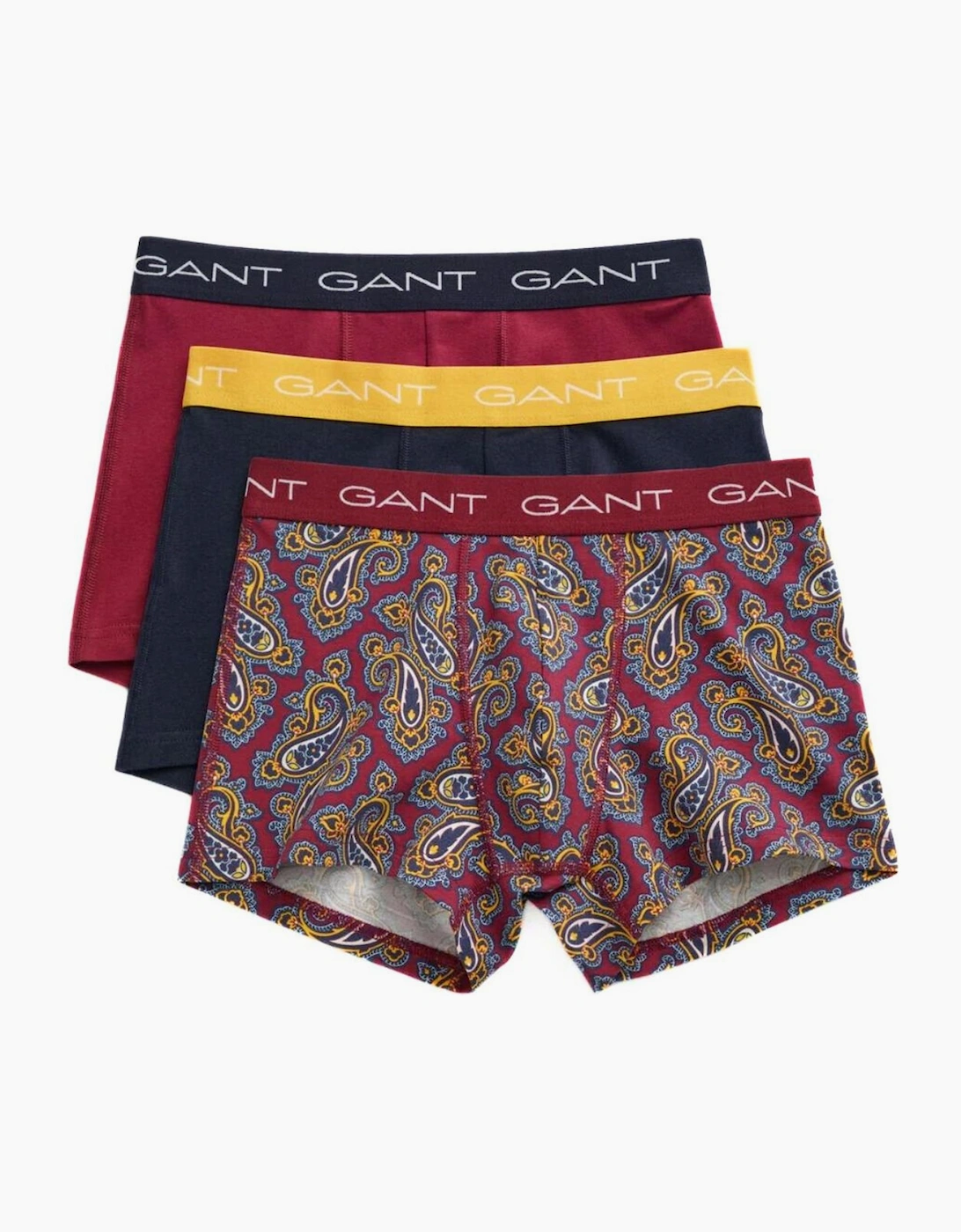 Gant Men's Burgundy 3-Pack Paisley Print Boxer Trunks, /Navy - : 39/38/32 Xxl